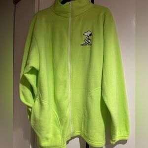 Vintage 1990s Cedar Fair/Point Fleece Jacket Snoopy Neon Green Large Made in USA